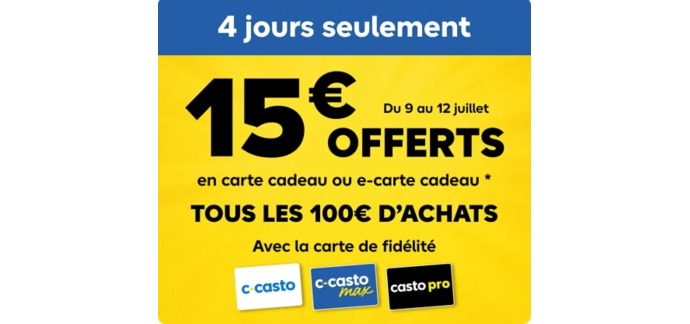 Castorama: 15€ offerts en carte cadeau tous les 100€ d'achat - Carte Fidélité