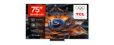 Amazon: TV TCL 75Q8C 75" QD-Mini LED 4K 144 Hz Google TV à 1099€ (au lieu de 1332,64€)