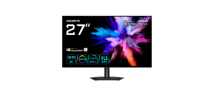 Amazon: Ecran PC 27" Gigabyte GO27Q24G - QHD, OLED 240 Hz, HDR 400 True Black à 346,12€ (au lieu de 435,19€)