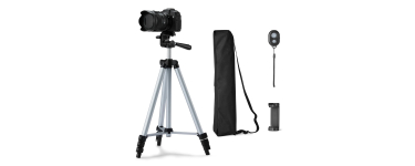 Amazon: Trépied Amazon Basics 127 cm pour smartphone/appareil photo + télécommande Bluetooth à 12,67€