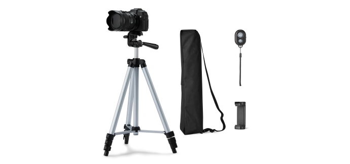 Amazon: Trépied Amazon Basics 127 cm pour smartphone/appareil photo + télécommande Bluetooth à 12,67€