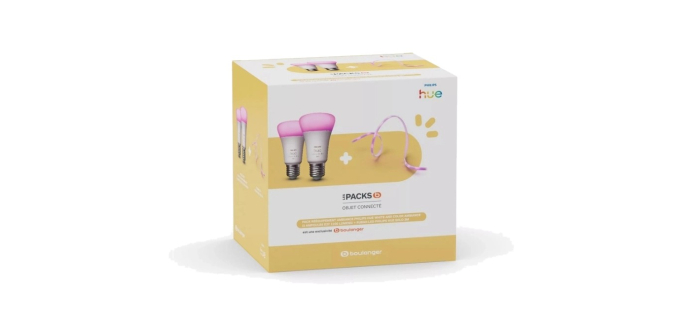 Boulanger: Pack Philips Hue Rééquipement Ambiance 2025 - 2 ampoules E27 1100 lumens + Lightstrips 3m à 79,99€