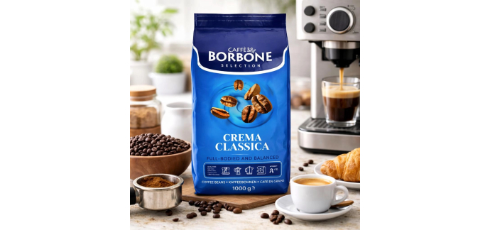 Amazon: Café en Grains Caffè Borbone Crema Classica - Espresso Napolitain, 1kg, Intensité 8/10 à 12,63€
