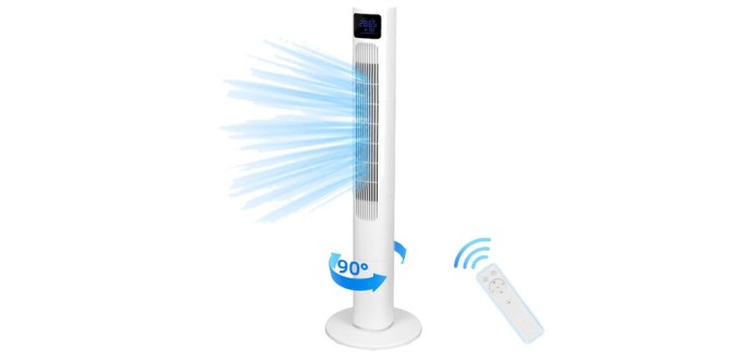 JoyBuy: Ventilateur de tour silencieux - oscillation 90°, 4 modes, minuterie à 129,59€ (au lieu de 215,99€)