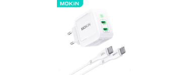 JoyBuy: Mokin PD67W GaN Chargeur double USB-C (UE) avec câble 1,2 m - Blanc à 16,99€ (au lieu de 22,05€)