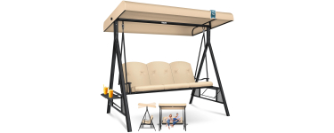Amazon: Balancelle de jardin 3 places Kesser avec toit pare-soleil et coussin - Beige ou Gris clair à 215,70