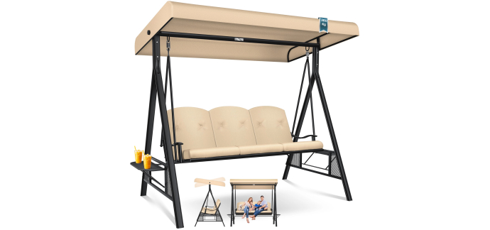 Amazon: Balancelle de jardin 3 places Kesser avec toit pare-soleil et coussin - Beige ou Gris clair à 215,70
