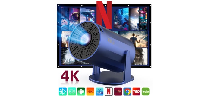 JoyBuy: Projecteur portable XBJ - WiFi 6, BT 5.2, Android 11, 300 ANSI, 1080p - écran à 39,9€