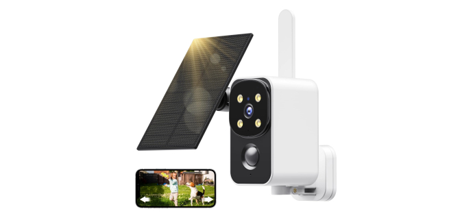 Amazon: Caméra Surveillance Pesair 2k - Rotation 180°, Panneau Solaire, Vision Nocturne Couleur, PIR à 29,15