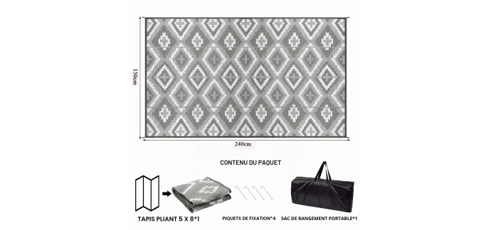 Amazon: Tapis d'Extérieur Enyhom - 150x240cm, Réversible, Plastique Recyclé à 19,27€ (au lieu de 38,81€)