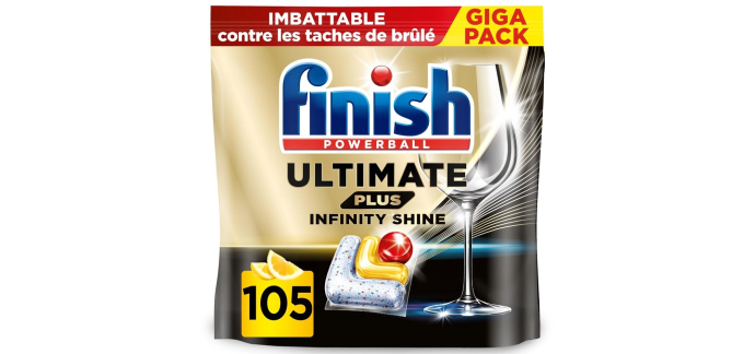 Amazon: Lot de 105 Capsules Lave Vaisselle Finish Ultimate Plus Infinity Shine - Citron à 14,92€ (au lieu de