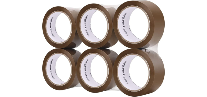 Amazon: Basics Ruban adhésif d'emballage 48 mm x 66 m - Marron (lot de 6) à 5,87€ (au lieu de 15€)