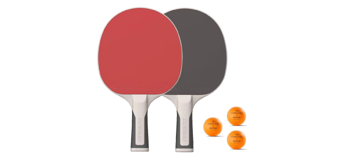 Decathlon: Set de raquettes de ping-pong PPR 500 - 2 raquettes + 3 balles, résistantes extérieur à 10,49€