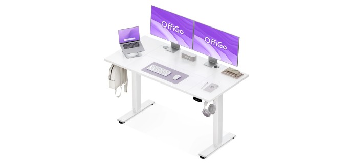 Amazon: Bureau assis-debout électrique OffiGo 140x54 - 72-118cm, 3 mémoires à 99,99€ (au lieu de 119,25€)