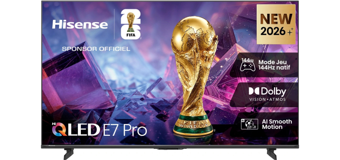Darty: TV 75" Hisense 75E7S Pro - QLED, 189cm, 2026 à 749€ (au lieu de 949€)