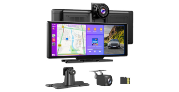 JoyBuy: ESSGOO Écran portable HD 10,26" CarPlay sans fil + caméra 4K avant/AHD 1080P recul + carte 64 Go à 5