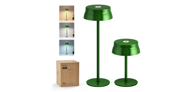 Amazon: Lot de 2 Lampes de Table sans fil Philips - LED, Batterie Rechargeable, Tactile à 9,99€