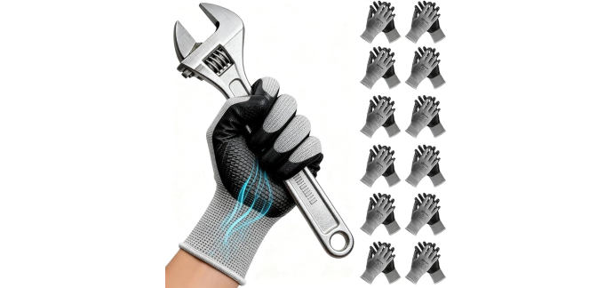 Amazon: Lot de 12 paires de gants de travail Andanda - Taille M, Caoutchouc, Nitrile, Nylon à 5,39€