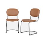 Sweeek: Chaise cantilever arrondie métal, similicuir marron et pieds chromés (lot de 2) à 74,99€