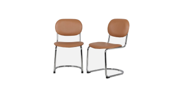 Sweeek: Chaise cantilever arrondie métal, similicuir marron et pieds chromés (lot de 2) à 74,99€