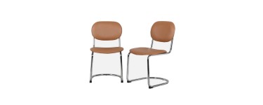 Sweeek: Chaise cantilever arrondie métal, similicuir marron et pieds chromés (lot de 2) à 74,99€