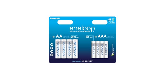 Amazon: Lot de 8 piles rechargeables Ni-MH Eneloop Combo - 4 AA + 4 AAA à 16,37€ (au lieu de 29,88€)