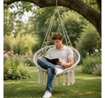 JoyBuy: Terrabeta Chaise hamac suspendue avec base et dossier en corde tressée - Beige à 19,99€