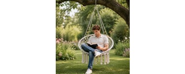 JoyBuy: Terrabeta Chaise hamac suspendue avec base et dossier en corde tressée - Beige à 19,99€