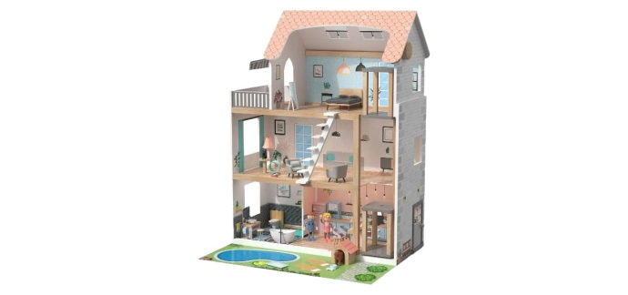 LIDL: Maison de poupées LUPILU en bois - 3 étages, 2 poupées articulées à 39,99€ (au lieu de 59,99€)