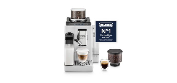 Amazon: Machine expresso automatique De'Longhi Rivelia EXAM440.55.W - 16 boissons, écran tactile 3,5" à 499,