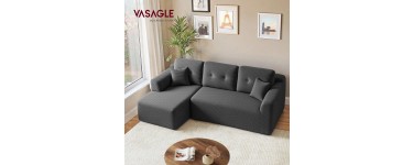 Amazon: Canapé d'angle Vasagle LCS183GN01 - Modulable, 244cm, sans montage à 322,99€ (au lieu de 375,66€)