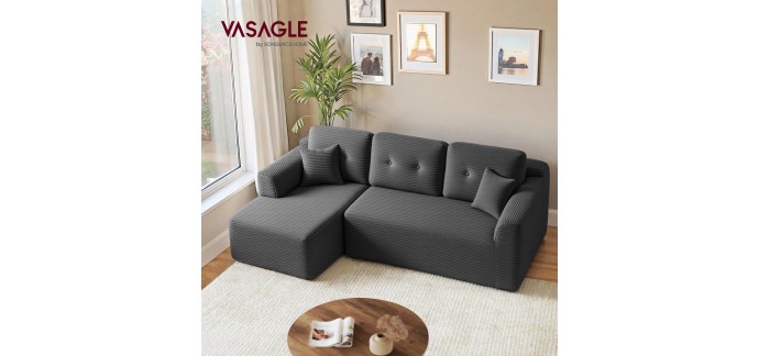 Amazon: Canapé d'angle Vasagle LCS183GN01 - Modulable, 244cm, sans montage à 322,99€ (au lieu de 375,66€)