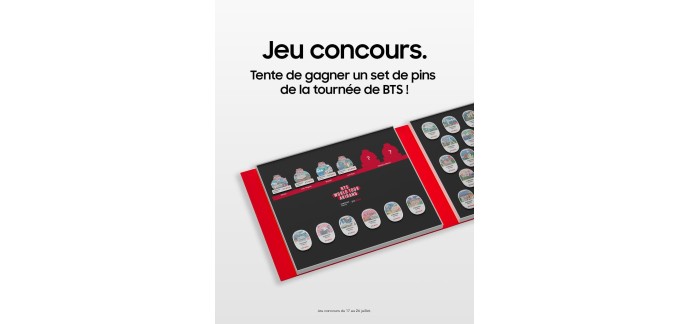 Samsung: 1 Pin's de la tournée de BTS à gagner