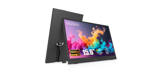 Amazon: Ecran Portable 15,6” Geesuu - FHD, 1080p, IPS, 60Hz, USB C & HDMI à 59,99€ (au lieu de 77,19€)