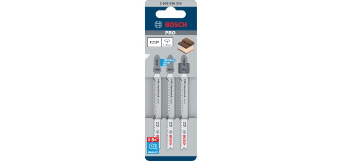 Amazon: Lot de 3 Lames de scie sauteuse Bosch Pro Hardwood clean T101BF - Bois dur, MDF, 100 mm à 8,99€