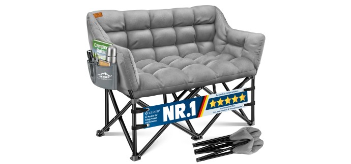 Amazon: Canapé de camping pliable 2 personnes Kesser - rembourré, poches latérales à 77,8€