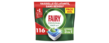 Amazon: Lot de 116 Tablettes Lave Vaisselle Tout-en-1 Fairy Original - sans parfum à 14,96€