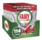 Amazon: Tablettes Lave-vaisselle Fairy Platinum Plus Tout-en-1 - 114 Tablettes, 19x6 à 17,42€ (au lieu de 33