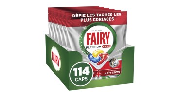 Amazon: Tablettes Lave-vaisselle Fairy Platinum Plus Tout-en-1 - 114 Tablettes, 19x6 à 17,42€ (au lieu de 33