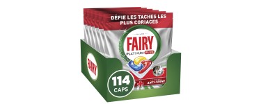 Amazon: Tablettes Lave-vaisselle Fairy Platinum Plus Tout-en-1 - 114 Tablettes, 19x6 à 17,42€ (au lieu de 33
