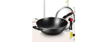 JoyBuy: COOKER KING Poêle wok acier carbone 30 cm avec couvercle verre à 19,99€ (au lieu de 49,99€)
