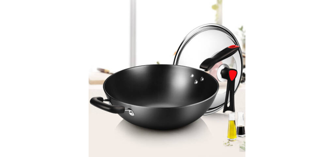 JoyBuy: COOKER KING Poêle wok acier carbone 30 cm avec couvercle verre à 19,99€ (au lieu de 49,99€)