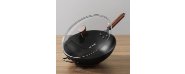JoyBuy: COOKER KING Wok en fer pur non revêtu - Fond plat, résistant à la rouille à 18,99€