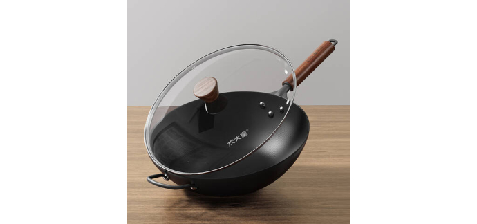 JoyBuy: COOKER KING Wok en fer pur non revêtu - Fond plat, résistant à la rouille à 18,99€