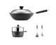 JoyBuy: COOKER KING Ensemble de cuisson - Wok fer 4,5L + Faitout alu 3L + Panier vapeur inox + 2 spatules à