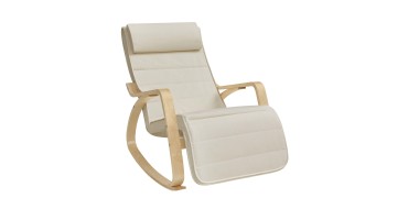 Amazon: Fauteuil à bascule Songmics - Accoudoirs bois, repose-pieds 5 positions, 150 kg à 51,23€