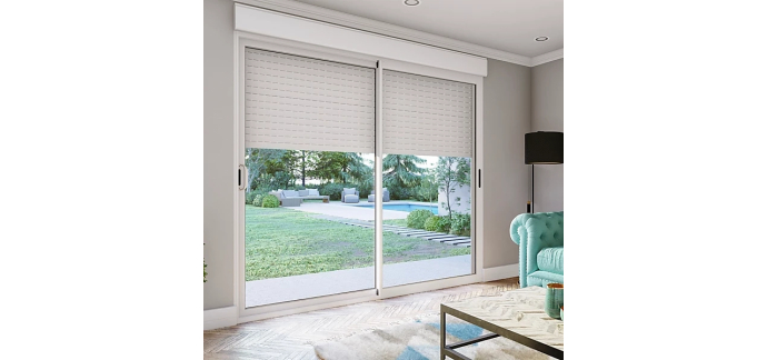 Castorama: Baie coulissante aluminium blanc avec volet roulant électrique intégré motorisation Somfy - l.240 x