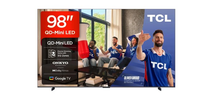 Amazon: TV 98" TCL 98Q6C - QD-Mini LED, 4K HDR Premium 1000nits à 1599€ (au lieu de 1840,90€)