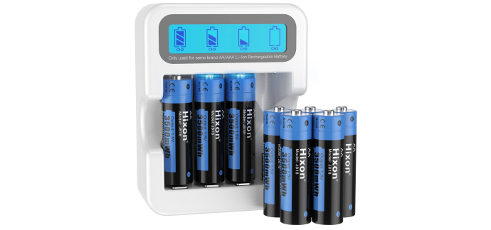 Amazon: Lot de 8 piles lithium AA rechargeables Hixon - 1,5V, chargeur, 3500 mWh à 22,61€