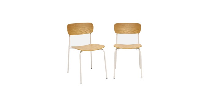 Sweeek: Chaise vintage effet frêne et pieds métal beige (lot de 2) à 89,99€ (au lieu de 129,99€)